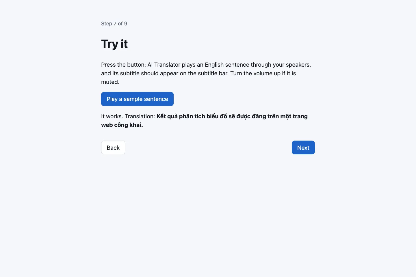 Try it step with a Play a sample sentence button